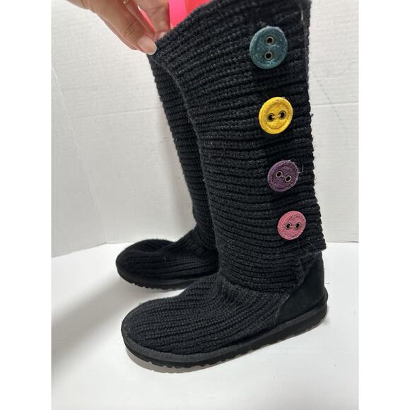 UGG CLASSIC CARDY 1967 KNIT BUTTON BLACK‎ TALL BOOTS US Sz 6 WOMEN Discontinued - Picture 7 of 13